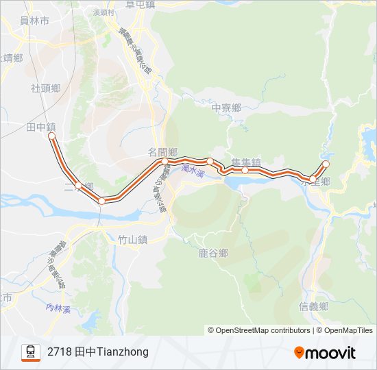 火車集集線JIJI LINE 區間車LOCAL TRAIN的線路圖
