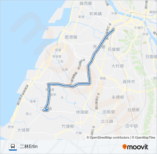 6713路線 時刻表 站點和地圖 二林erlin