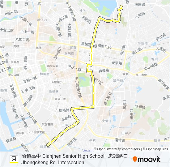 巴士黃2A(部分繞駛圓山飯店)的線路圖