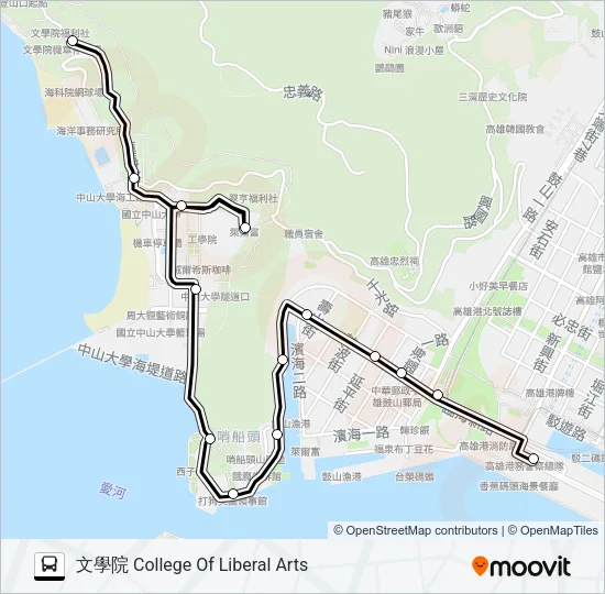 橘1C(延駛中山大學文學院) Bus Line Map