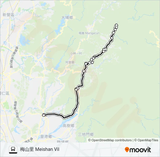 巴士T517梅山-旗山醫院(週五行駛)的線路圖