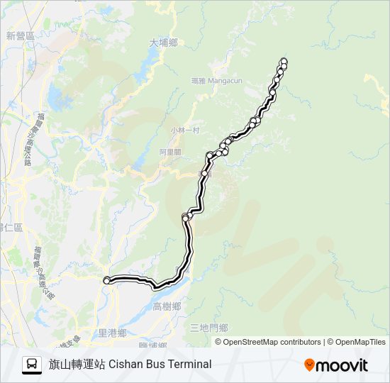 巴士T517梅山-旗山醫院(一二三四六日行駛)的線路圖