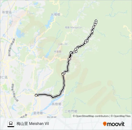 巴士T517梅山-旗山醫院(一二三四六日行駛)的線路圖