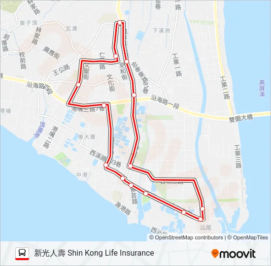 巴士紅3中芸接駁線的線路圖