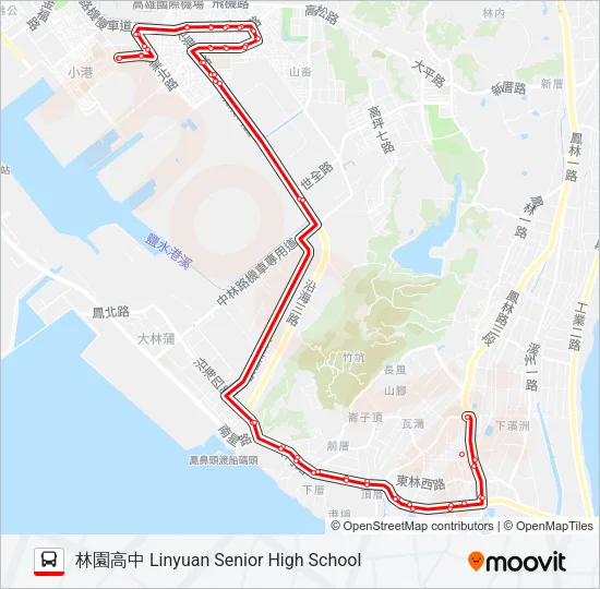 巴士紅3林園幹線延駛的線路圖