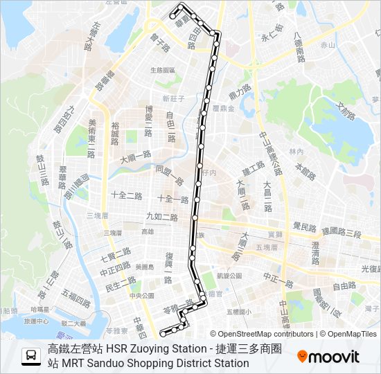 巴士90民族幹線的線路圖