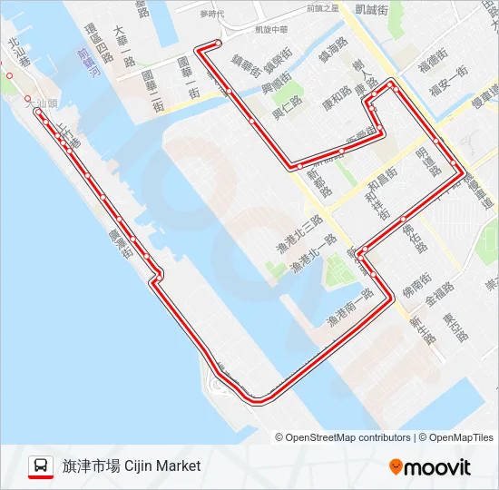 紅9A旗津幹線 Bus Line Map