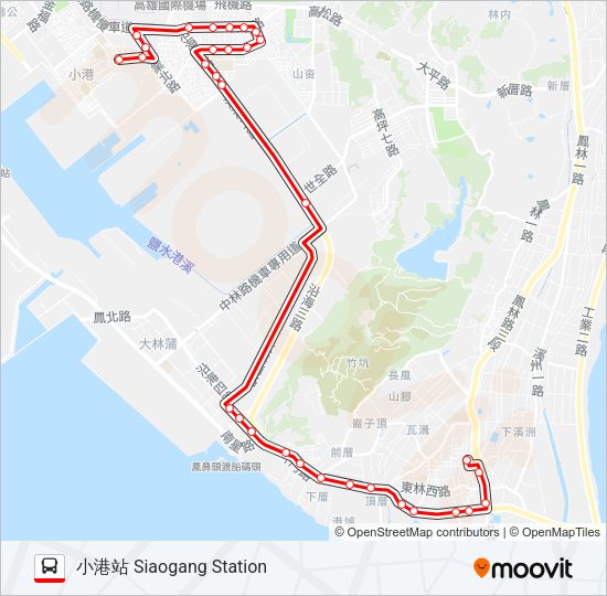 巴士紅3E林園幹線(延駛鳳鳴里)的線路圖