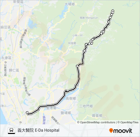 巴士T525(每週二、四預約)的線路圖