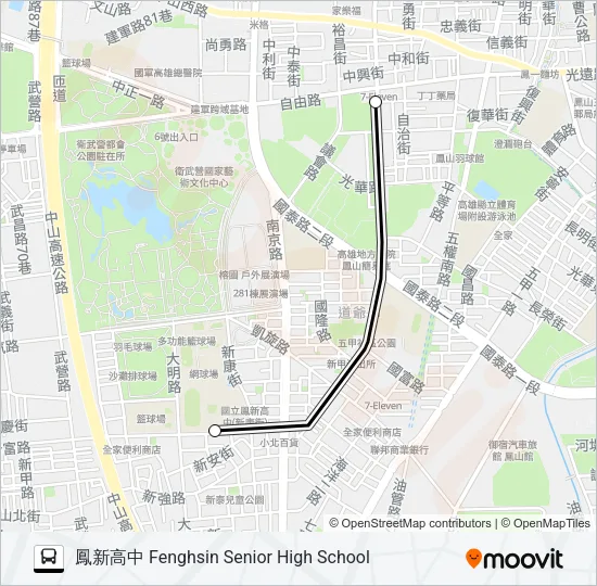 巴士橘12區間車(寒暑假停駛)的線路圖
