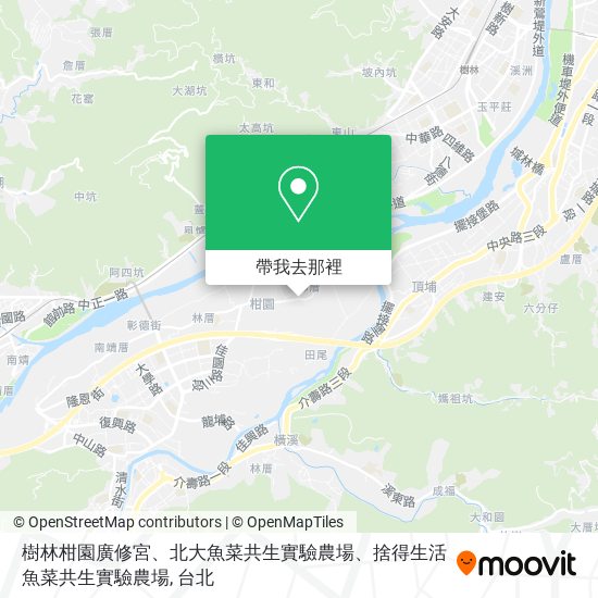 樹林柑園廣修宮、北大魚菜共生實驗農場、捨得生活魚菜共生實驗農場地圖