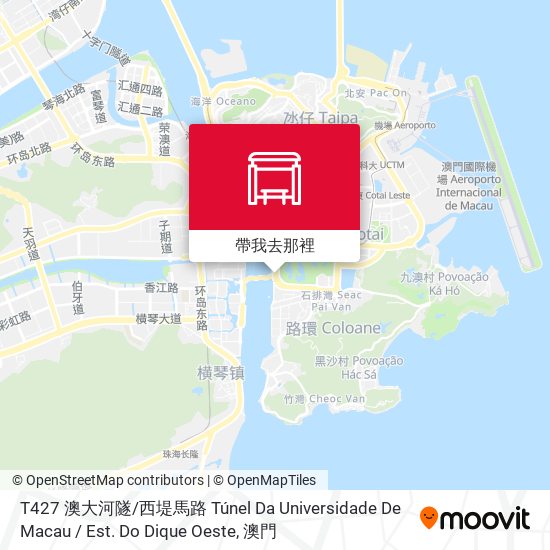 T427 澳大河隧 / 西堤馬路 Túnel Da Universidade De Macau / Est. Do Dique Oeste地圖