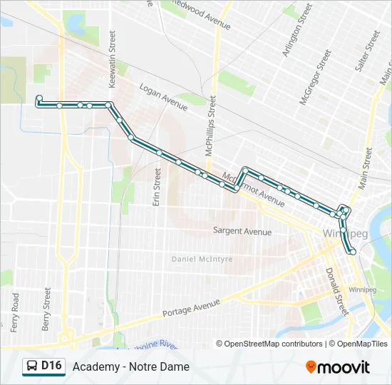D16 Bus Line Map