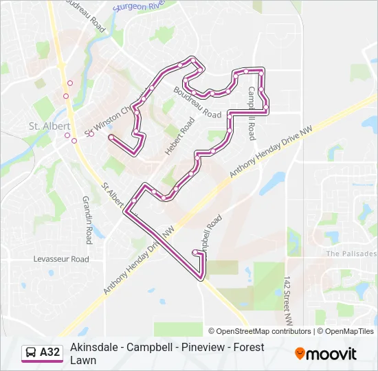 Plan de la ligne A32 de bus