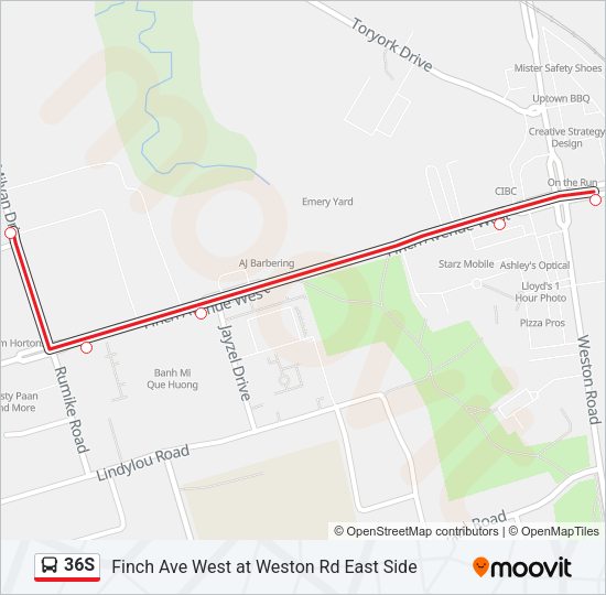 36S Bus Line Map