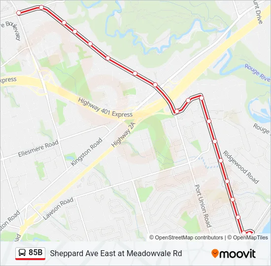 Plan de la ligne 85B de bus