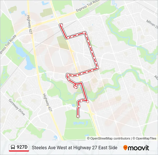 927D Bus Line Map