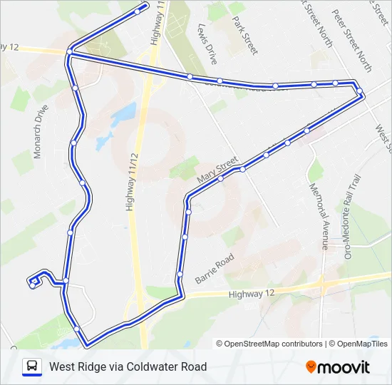 WEST RIDGE VIA COLDWATER ROAD Bus Line Map