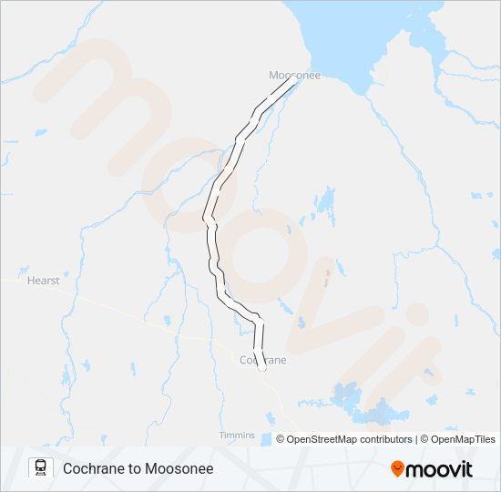 COCHRANE - MOOSONEE Train Line Map