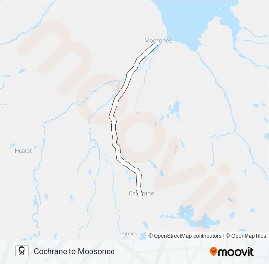 COCHRANE - MOOSONEE Train Line Map