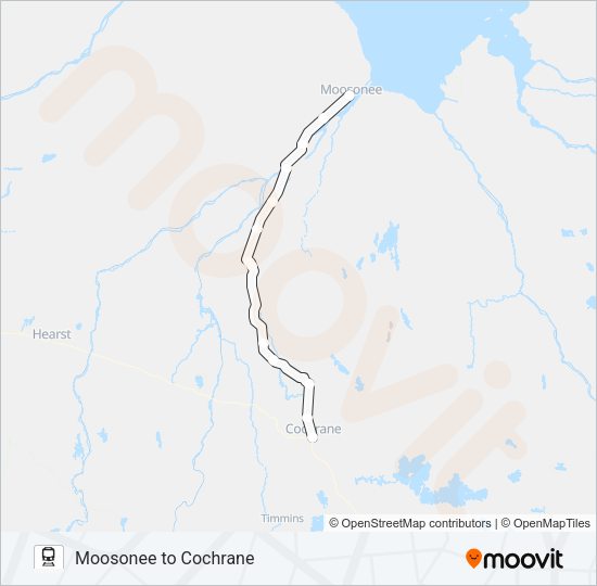 COCHRANE - MOOSONEE Train Line Map