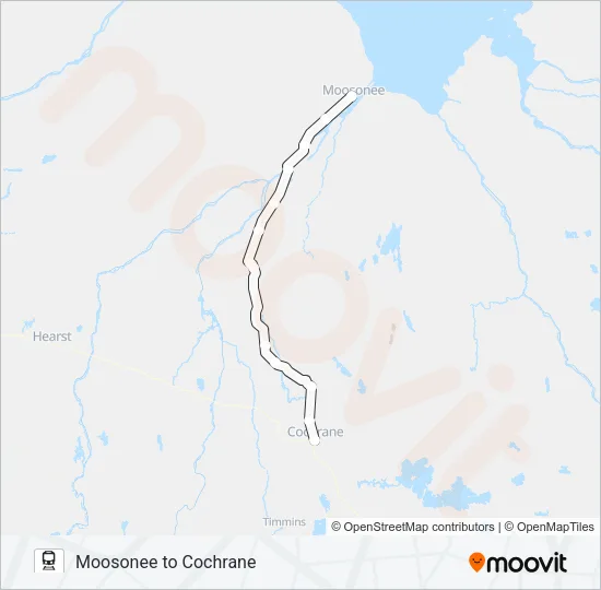 COCHRANE - MOOSONEE Train Line Map