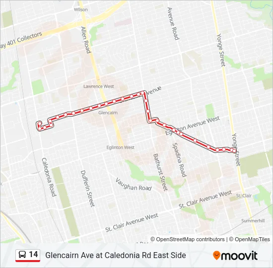 Plan de la ligne 14 de bus