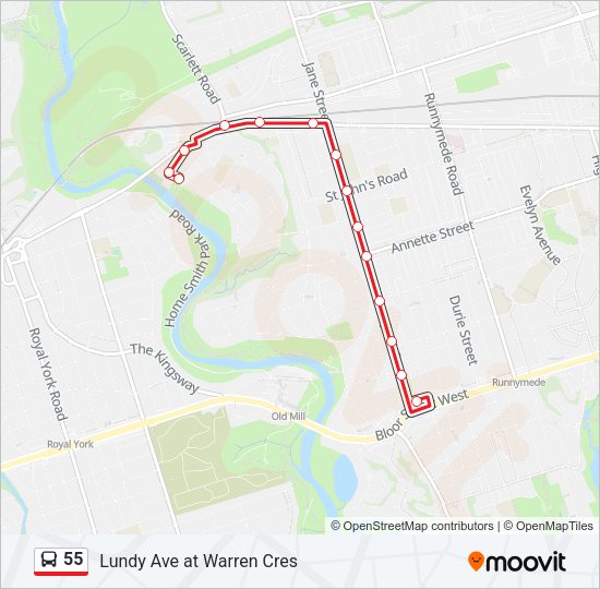 55 Bus Line Map