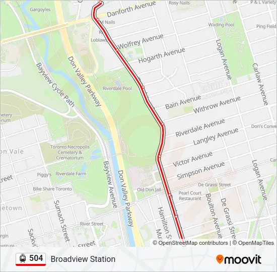 Plan de la ligne 504 de Streetcar