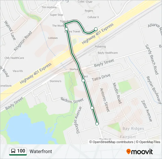 Plan de la ligne 100 de bus