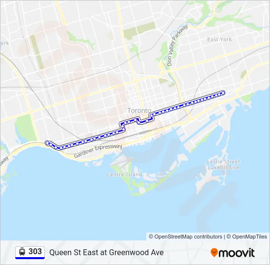 Plan de la ligne 303 de Streetcar