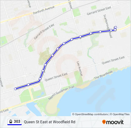Plan de la ligne 303 de Streetcar