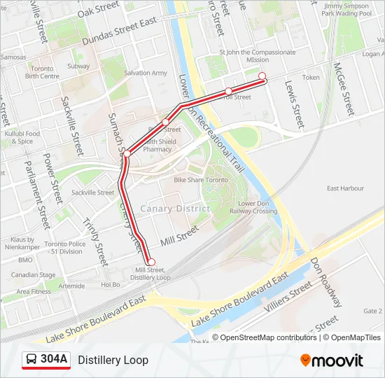 304A Bus Line Map