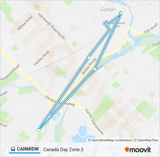 CANMIDW Bus Line Map