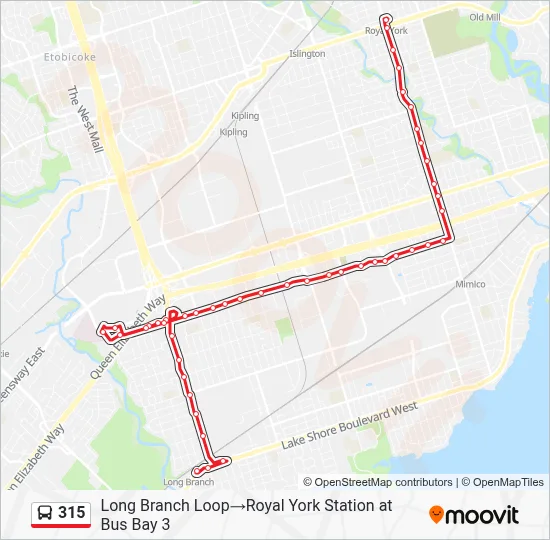 315 Route: Schedules, Stops & Maps - Long Branch Loop‎→Royal York ...