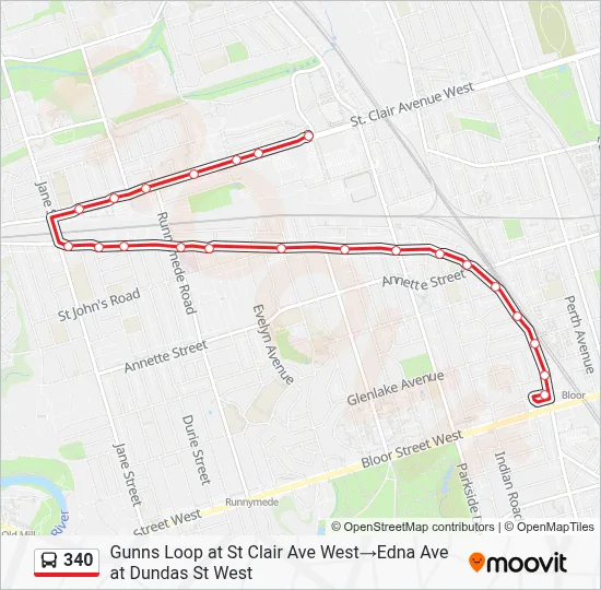 340 Itinéraire: Horaires, Arrêts & Plan - Gunns Loop at St Clair Ave ...
