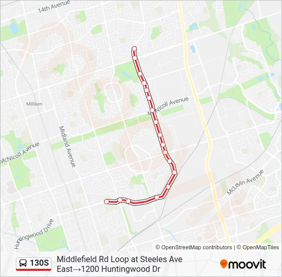 130S Bus Line Map
