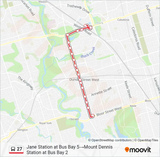 27 Route - Toronto ↔ Toronto: Schedules, Stops & Maps - Jane Station at ...