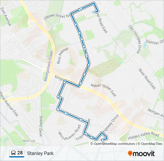 Plan de la ligne 28 de bus
