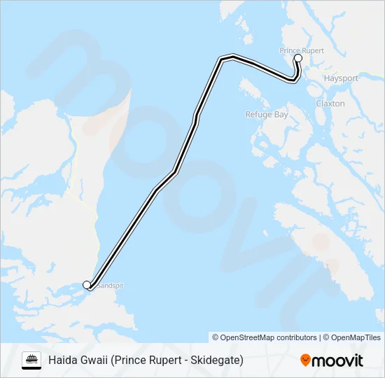 HAIDA GWAII (PRINCE RUPERT - SKIDEGATE) Ferry Line Map