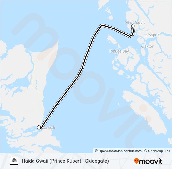 HAIDA GWAII (PRINCE RUPERT - SKIDEGATE) Ferry Line Map
