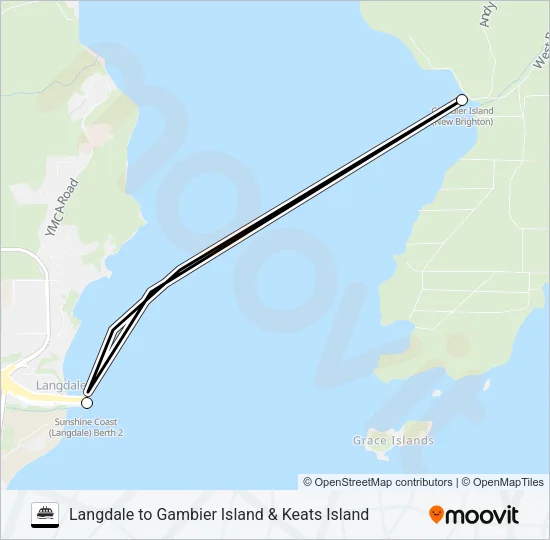 LANGDALE TO GAMBIER ISLAND & KEATS ISLAND Ferry Line Map