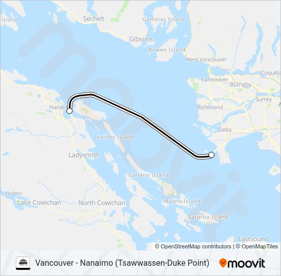 VANCOUVER - NANAIMO (TSAWWASSEN-DUKE POINT) Ferry Line Map