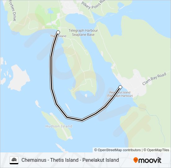 CHEMAINUS - THETIS ISLAND - PENELAKUT ISLAND Ferry Line Map