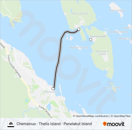 CHEMAINUS - THETIS ISLAND - PENELAKUT ISLAND Ferry Line Map