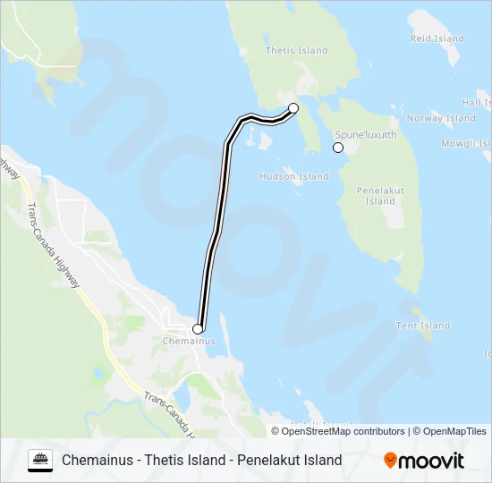 CHEMAINUS - THETIS ISLAND - PENELAKUT ISLAND Ferry Line Map