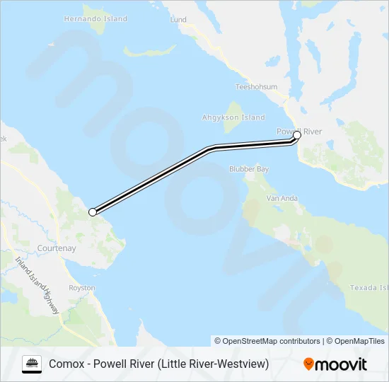 COMOX - POWELL RIVER (LITTLE RIVER-WESTVIEW) Ferry Line Map