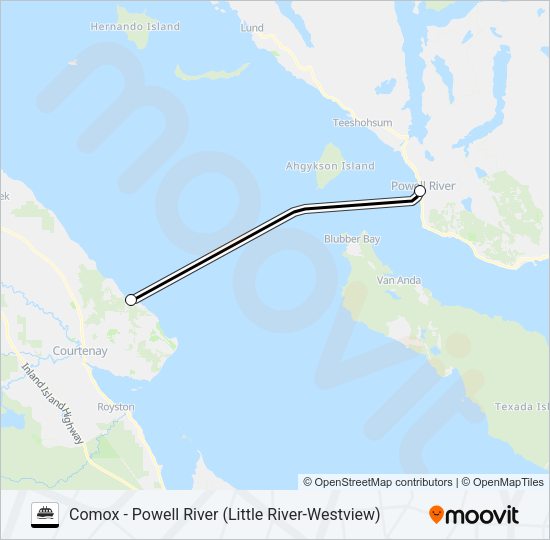 COMOX - POWELL RIVER (LITTLE RIVER-WESTVIEW) Ferry Line Map