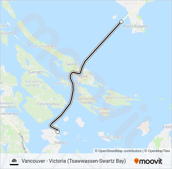VANCOUVER - VICTORIA (TSAWWASSEN-SWARTZ BAY) Ferry Line Map