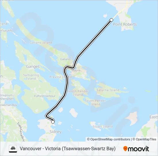 VANCOUVER - VICTORIA (TSAWWASSEN-SWARTZ BAY) Ferry Line Map